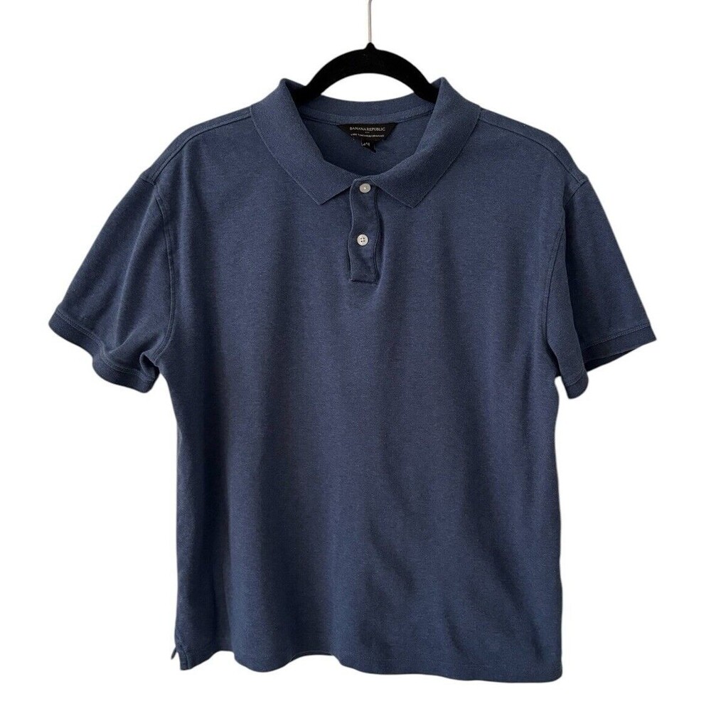 Banana Republic Polo Shirt Men's Medium Luxe Touch Performance Blue Heather